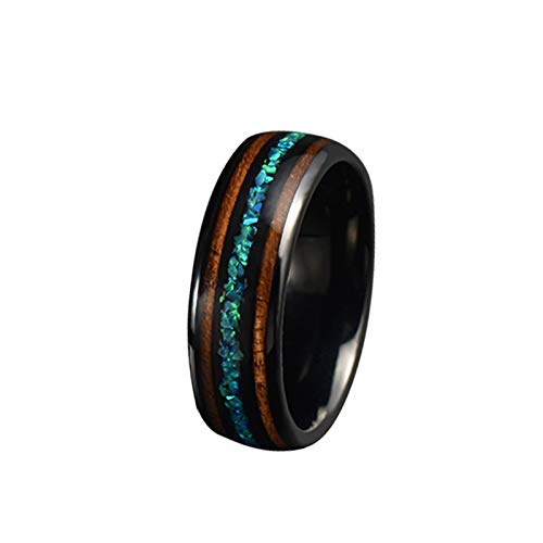 LBRTMED Knbob 8mm Wolfram -Vergaser Ring für Männer schwarz Abalone und hölzerne eingelegte Ring Männer Schmuck Größe z Z von LBRTMED