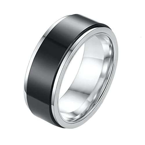LBRTMED Knbob Edelstahl Ehering, 8mm Angst Spinner Ring einfache Band Männer versprechen Ring mit Namen von LBRTMED