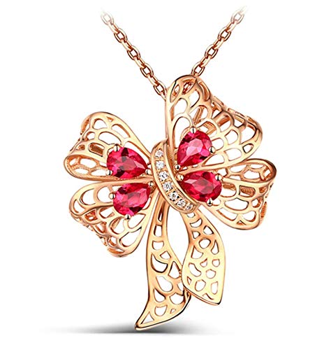 LBRTMED Knbob Frauen Schmetterling Knoten ovale Form 1.82ct Rubin Halskette 18K Roségold Anhänger Halskette für Hochzeitsfeier von LBRTMED