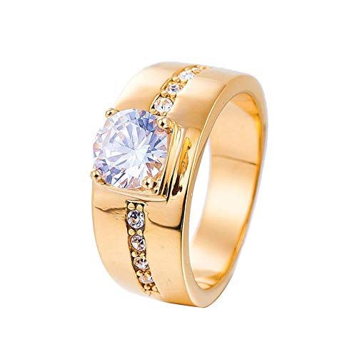 LBRTMED Knbob Männer Ring Kubikzirkonia Einfacher Stil Glattes Goldring Edelstahl Größe P 1/2 von LBRTMED