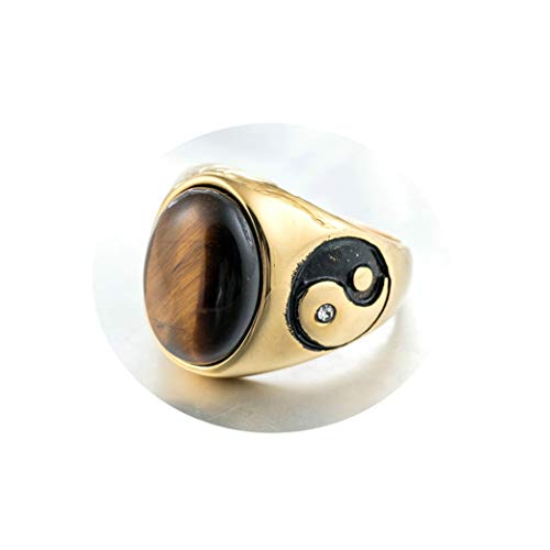 LBRTMED Knbob Männer Ring Tiger Eye Yin und Yang Oval Edelstein Goldbrauner Ring Edelstahl Größe N 1/2 von LBRTMED
