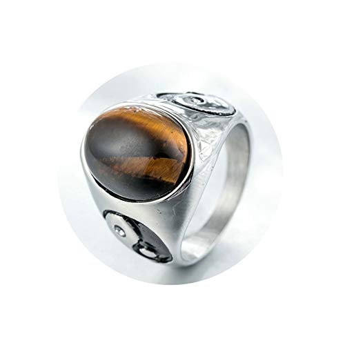 LBRTMED Knbob Männer Ring Tiger Eye Yin und Yang Oval Edelstein Goldbrauner Ring Edelstahl Größe N 1/2 von LBRTMED