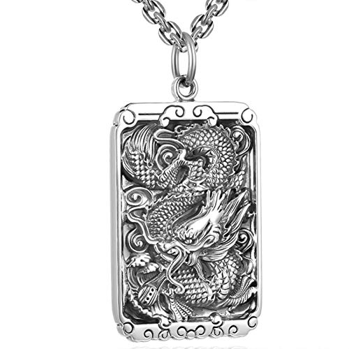 LBRTMED Knbob Männer quadratischer Anhänger Gravur Drache und Mantra Halskette 999 Sterling Silber von LBRTMED