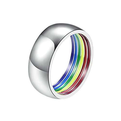 LBRTMED Knbob Rainbow Promise Rings für ihn graviert, schwule LGBT polierte 8 -mm -Verlobungsring aus Edelstahl für Männer von LBRTMED