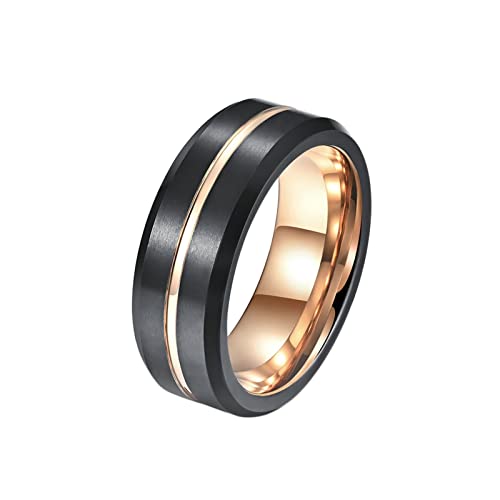LBRTMED Knbob Wolframringe Carbide für Männer Blau/Roségold, 8mm Center Groove gebürstete Verlobungsringe und Band von LBRTMED