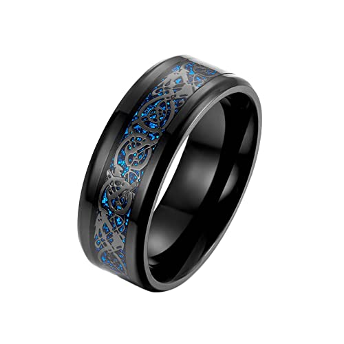 LBRTMED Knbob rostfreie Versprechen Ringe, 8mm Carbonfaser Eingelegte abgeschrägte Kanten Männer versprechen Ring mit Gravursätzen von LBRTMED