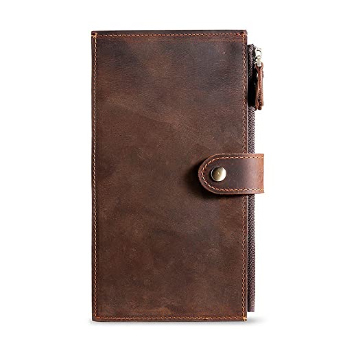 LBRTMED Lederbrieftasche für Männer, Kartenhalter mit großer Kapazitätshalter Telefon Kupplungsbeutel Checkbook Multi Organizer Geldbörse mit Reißverschluss (Farbe: Braun, Größe: 11 * 20 cm) von LBRTMED