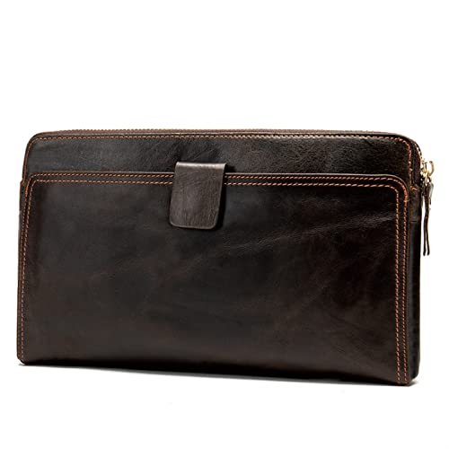 LBRTMED Männer Clutch Langstil Brieftaschen Bankkarte Halter Münztasche Männliche Geldbörse Reißverschluss großer Kapazitätsbrieftasche (Farbe: Braun, Größe: 24x3x14cm) von LBRTMED