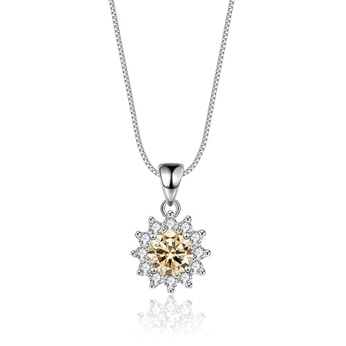 LBRTMED Moissanit Halskette für Frauen und Farbe VVS1 Ausgezeichneter Runde Diamond Sonnenblumen Anhänger Halskette 925 Silberschmuck (gelb) von LBRTMED