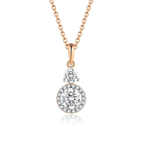 LBRTMED Moissanit runde 6,5 mm Anhänger 1CT D Farb Diamant Edelsteinketten für Frauen 925 Sterling Silber Schmuck (Roségold plattiert) von LBRTMED