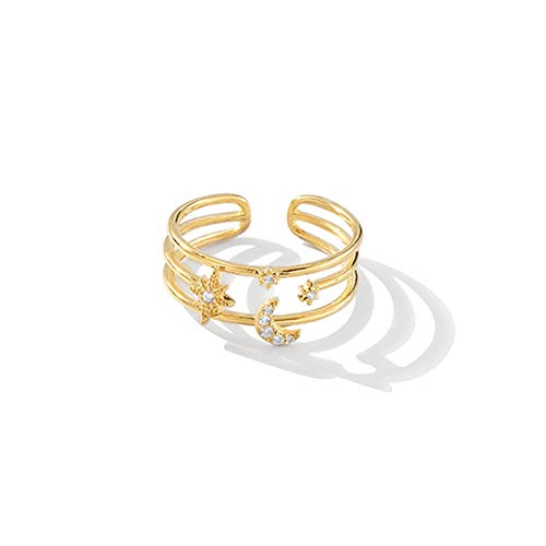 LBRTMED Offene Ringe für Frauen, Vintage verstellbare Sterne und Monddesign Dreischichtige Goldene Ringe elegant romantische Schmuck Geschenk für Mädchen Frauen Paar Engagement Hochzeit von LBRTMED