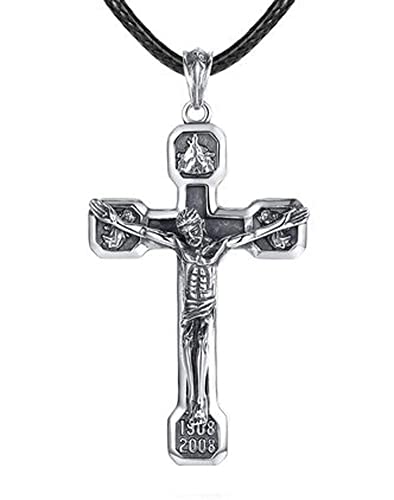 LBRTMED Persönlichkeit, Sterling Silber Jesuskreuz Anhänger, Hip Hop Retro Punk Street Männer und Frauen Pullover Kette Geschenkschmuck Anhänger. (50cmblackwaxrope) von LBRTMED