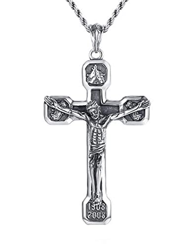 LBRTMED Persönlichkeit, Sterling Silber Jesuskreuz Anhänger, Hip Hop Retro Punk Street Männer und Frauen Pullover Kette Geschenkschmuck Anhänger. (55cmtwistedrope) von LBRTMED