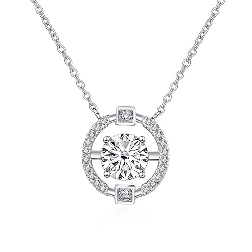 LBRTMED S925 Sterling Silber 1CT Moissanit Halskette Frauen runde Anhänger Schlüsselbeinkette Valentinstagsgeschenk (Moissanit) von LBRTMED