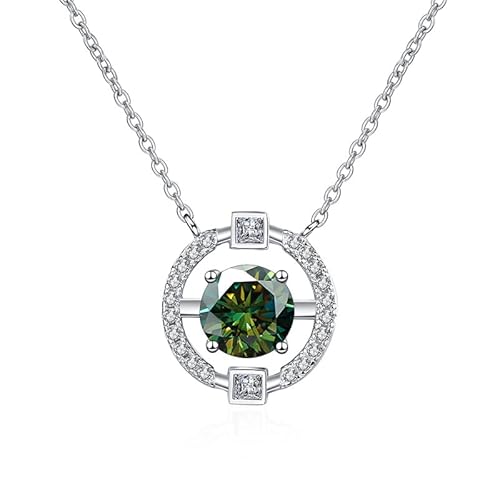 LBRTMED S925 Sterling Silber 1CT Moissanit Halskette Frauen runde Anhänger Schlüsselbeinkette Valentinstagsgeschenk (dunkelgrün) von LBRTMED
