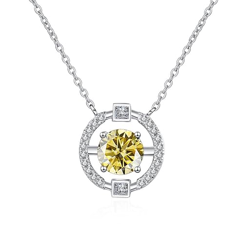 LBRTMED S925 Sterling Silber 1CT Moissanit Halskette Frauen runde Anhänger Schlüsselbeinkette Valentinstagsgeschenk (gelb) von LBRTMED