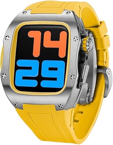 LBRTMED Schik 44mm 45mm Titanium Watch Case Sport Gummiband ， für Ultra 8 7 6 5 4 SE -Serie Ersatz ， Sportbänder Rm Style Watch Hülle Lünette Mod Kit Accessoires (Farbe: E, Größe: 45 mm) von LBRTMED