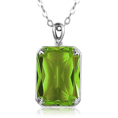 LBRTMED Silberanhänger Halskette für Frauen echt 925 Sterling Silber Peridot Anhänger Rechteck Hochzeit Schmuck von LBRTMED