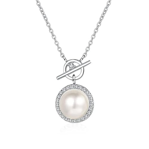 LBRTMED Sterling Silber Moissanit Halskette für Frauen langlebiger rundes Schloss Nature Perle Anhänger Halskette für Mutter von LBRTMED