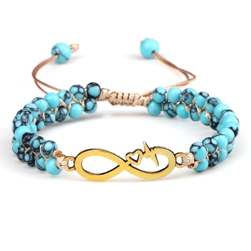 LBRTMED Xfzjchap 4 mm Perlenarmbänder für Männer Frauen, Legierung türkis Infinity Symbol Steinarmbänder einstellbar 6,5-11 Zoll von LBRTMED
