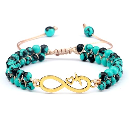 LBRTMED Xfzjchap 4 mm Perlenarmbänder für Männer Frauen, Legierung türkis Infinity Symbol Steinarmbänder einstellbar 6,5-11 Zoll von LBRTMED