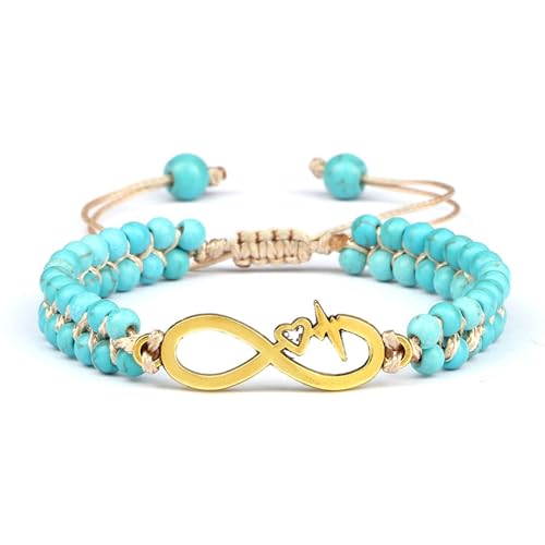 LBRTMED Xfzjchap 4 mm Perlenarmbänder für Männer Frauen, Legierung türkis Infinity Symbol Steinarmbänder einstellbar 6,5-11 Zoll von LBRTMED
