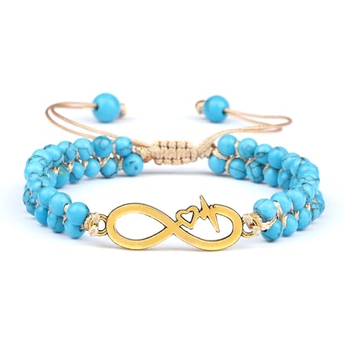 LBRTMED Xfzjchap 4 mm Perlenarmbänder für Männer Frauen, Legierung türkis Infinity Symbol Steinarmbänder einstellbar 6,5-11 Zoll von LBRTMED
