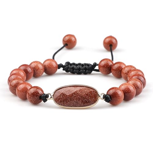 LBRTMED Xfzjchap 8 mm Armbandperlen für Herren und Frauen, braunes Steinarmband einstellbar 6,5-11 Zoll, Modeschmuck von LBRTMED