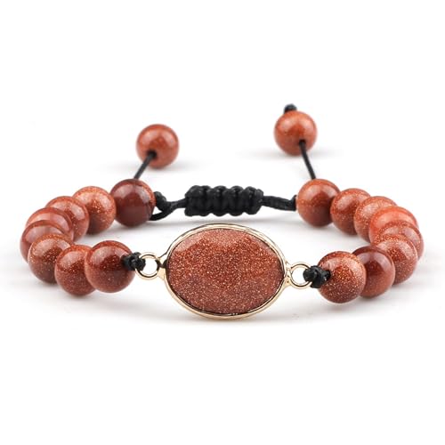 LBRTMED Xfzjchap 8 mm Armbandperlen für Herren und Frauen, braunes Steinarmband einstellbar 6,5-11 Zoll, Modeschmuck von LBRTMED