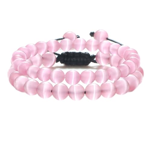 LBRTMED Xfzjchap 8 mm Perlenarmbänder für Herren und Frauen, weiß/rosa Opal-Paar Armbänder verstellbar 6,5-12 Zoll, Modeschmuck von LBRTMED