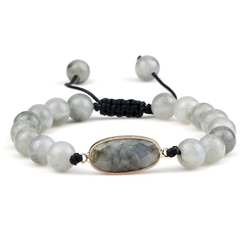 LBRTMED Xfzjchap 8 mm Perlenarmbänder für Männer und Frauen, hellgraue Steinarmbänder einstellbar 6,5-11 Zoll, Modeschmuck von LBRTMED