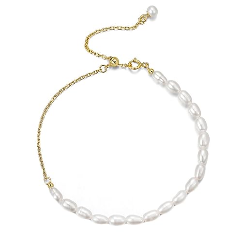 LBRTMED Xfzjchap 925 Sterling Silber Armbänder für Frauen und Mädchen, goldene Perlenkettenarmband einstellbar 9 Zoll von LBRTMED