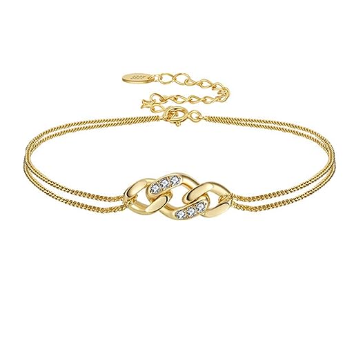 LBRTMED Xfzjchap 925 Sterling Silber Armband für Frauen und Mädchen, Bordsteinkette mit weißen kubischen Zirkonia -Armbändern einstellbar 8 Zoll von LBRTMED