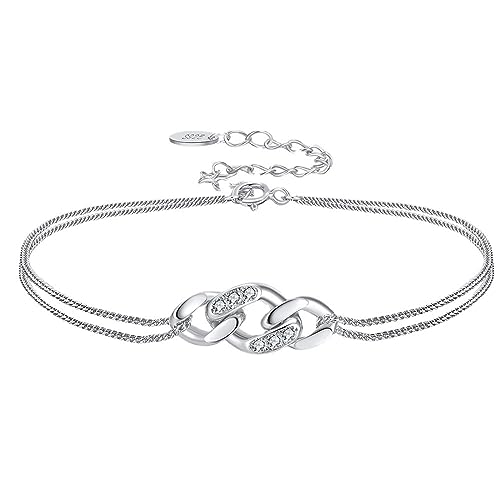 LBRTMED Xfzjchap 925 Sterling Silber Armband für Frauen und Mädchen, Bordsteinkette mit weißen kubischen Zirkonia -Armbändern einstellbar 8 Zoll von LBRTMED