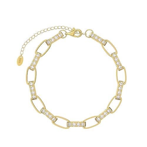 LBRTMED Xfzjchap 925 Sterling Silberarmband für Frauen, Papierklammkette mit weißem kubischen Zirkonia einfachen Armband einstellbar 8 Zoll von LBRTMED