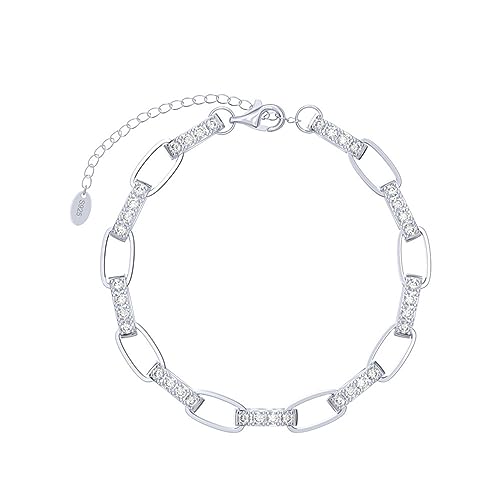 LBRTMED Xfzjchap 925 Sterling Silberarmband für Frauen, Papierklammkette mit weißem kubischen Zirkonia einfachen Armband einstellbar 8 Zoll von LBRTMED