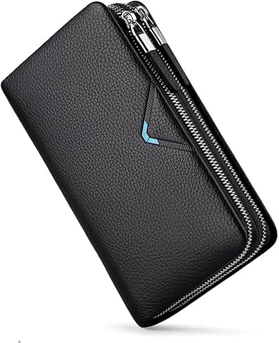 LBRTMED Yirenzui Business Double Reißverschluss ， Männer echtes Kuhlatten mit Langer Hand Geldbörse Multifunktion Multi-Card-Brieftasche, Beste Wahl von LBRTMED