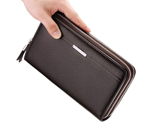 LBRTMED Yirenzui Leder Brieftasche Doppel Reißverschluss Geschäfts Langer Kupplungsbeutel Real Cowide Double Decker Geldbörse, Beste Wahl (Farbe: Braun, Größe: 22 * ​​13 * 4,5 cm) von LBRTMED