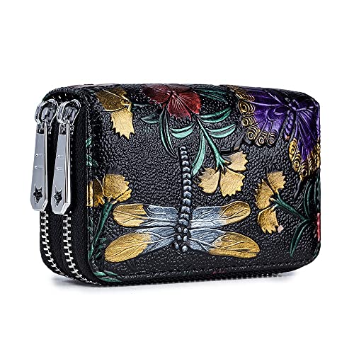 LBRTMED Yirenzui Women Card Hold Split Leder Doppel Reißverschluss Hülle große Kapazität 3D Blumendruck Lady Wallets Geldbörse ， Multi-Karten-Anti-RF-Scanfunktion, die Beste Wahl ， Dragonfly von LBRTMED