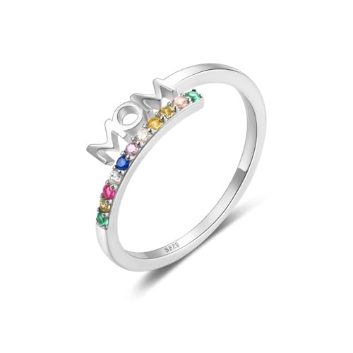 Mom 925 Sterling Silber Stapel Statement Ring für Frauen Mama Bunte Kristall Geburtsstein Anfangsbuchstaben Einstellbar erweiterbare offene Wrap -Finger -Ringe Komfort Fit Boho Mütter Schmuck von LBRTMED