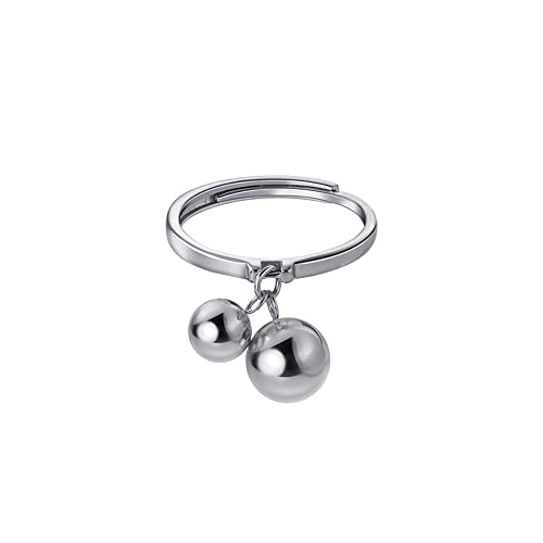 Niedliche Ballglocke 925 Sterling Silber Verstellbarer offener Ring für Frauen Mädchen Erweiterbare Boho Geometrische runde Statement Fingerringe Komfort Fit Zierzauber Dangle Schmuck Weihnachten BFF von LBRTMED