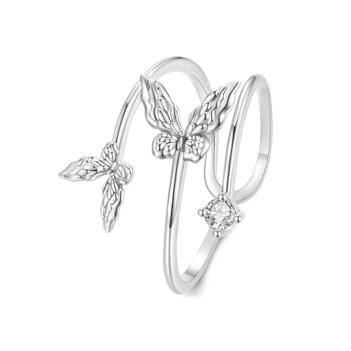 Paar Schmetterling einstellbare Open Wrap Ring 925 Sterling Silber Weiß vergoldetes Stapel Statement Hochzeitsfinger Ringe für Frauen modische Komfort Fit Weihnachten Valentinstag Juwely Forlfriend von LBRTMED