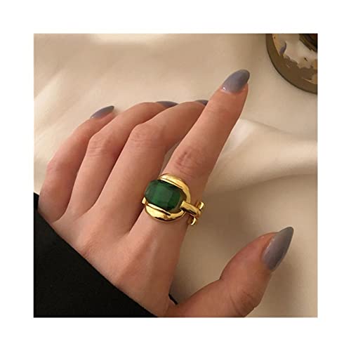 Silberringe 925 Sterling Silber Party Ringe Gold plattiert Vintage Green Stone Braut Schmuck Geschenke für Frauen Paare Silberringe für Frauen (Edelsteinfarbe: 01, Ringgröße: 02) von LBRTMED