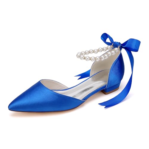 LBRYVTCE Damen Flache Schuhe - Elegante Ballerinas mit Spitzer Spitze, Slip-On-Design für Komfortables Gehen,Blau,40 von LBRYVTCE