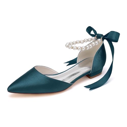 LBRYVTCE Damen Flache Schuhe - Elegante Ballerinas mit Spitzer Spitze, Slip-On-Design für Komfortables Gehen,Navy Blue,38 von LBRYVTCE