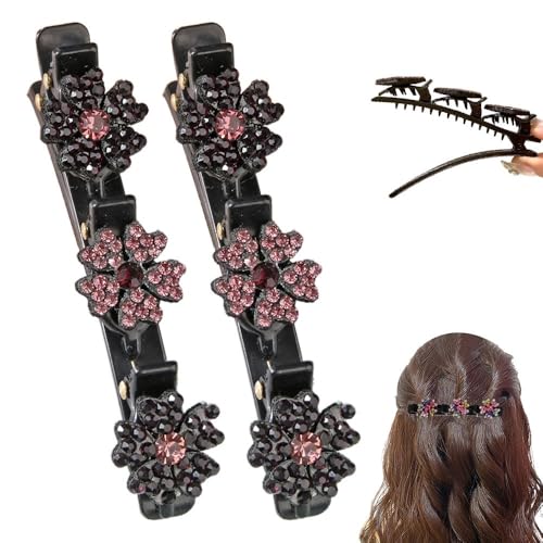 2 Stück glitzernde Kristallstein-Haarspangen, geflochtene Haarspangen für Damen, kleine Haarklammern für den Heimgebrauch (Rosa) von LBZLBZ