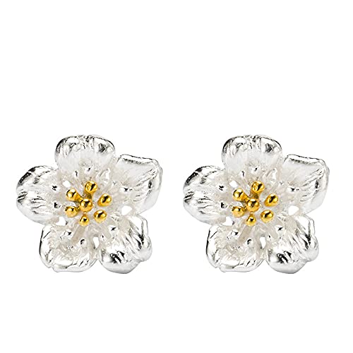 FEIHUI Ohrringe,Vintage Blühende Sakura-Blume Exquisite Hypoallergene S925 Sterling Silber Ohrstecker Ohrringe Exquisiter Schmuck Für Damen Herren Mädchen Heiraten Beste Freunde,Golden von LCDIUDIU