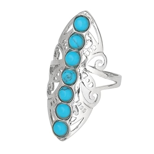 LCDIUDIU 7 Chakra-Steinringe, Große Silberne Hohlblumenfassung, Runde Perlen, Natürlicher Energiesteinring, Offener, Verstellbarer Fingerreif, Daumenband, Schmuckgeschenk für Frauen, Sie, Blau, T von LCDIUDIU