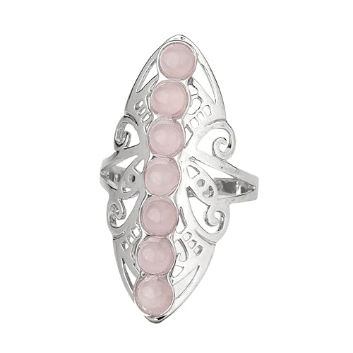 LCDIUDIU 7 Chakra-Steinringe, Große Silberne Hohlblumenfassung, Runde Perlen, Natürlicher Energiesteinring, Offener, Verstellbarer Fingerreif, Daumenband, Schmuckgeschenk für Frauen, Sie, Rosenqu LCDIUDIU 7 Chakra-Steinringe, Große Silberne Hohlblumenfassung, Runde Perlen, Natürlicher Energiesteinring, Offener, Verstellbarer Fingerreif, Daumenband, Schmuckgeschenk für Frauen, Sie, Rosenqu von LCDIUDIU