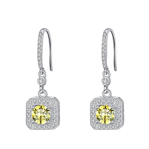 LCDIUDIU 925 Sterling Silber Moissanit Ohrhänger für Damen, Baumelnde Quadratische Eingelegte Runde 5 Mm Zirkonia Anhänger Ohrringe Geburtsstein Edelstein Hypoallergen Schmuck Geschenk Gelb von LCDIUDIU